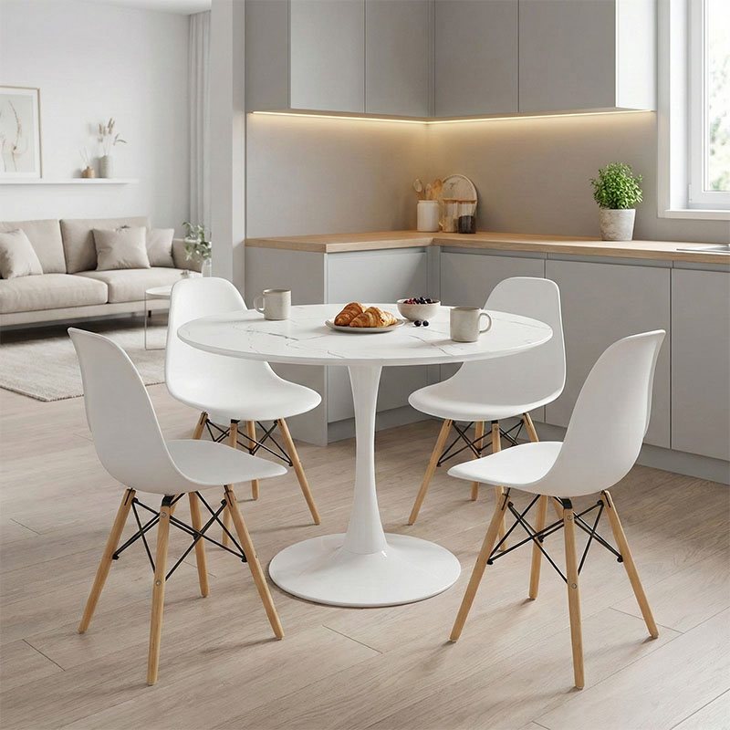 200-001006 Τραπεζαρία Julita-Balou pakoworld σετ 5τεμ pp-mdf λευκo Φ100x73εκ - Image 1