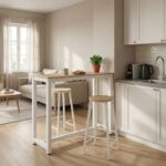 Σετ τραπέζι μπαρ Marle pakoworld 3τμχ φυσικό-λευκό πόδι 120x40x100εκ