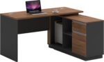 Γραφείο επαγγελματικό με δεξιά γωνία Oscar pakoworld καρυδί-ανθρακί 160x140x76εκ