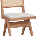 Καρέκλα Winslow pakoworld ξύλο rubberwood ανοικτό καρυδί-pvc rattan φυσικό-ύφασμα γκρι