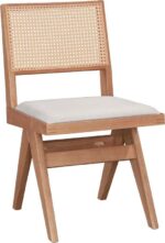 Καρέκλα Winslow pakoworld ξύλο rubberwood ανοικτό καρυδί-pvc rattan φυσικό-ύφασμα γκρι