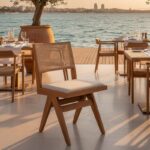 Καρέκλα Winslow pakoworld ξύλο rubberwood ανοικτό καρυδί-pvc rattan φυσικό-ύφασμα γκρι - Image 3