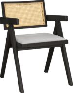 Πολυθρόνα Winslow pakoworld ξύλο rubberwood μαύρο-pvc rattan φυσικό-ύφασμα γκρι