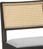 Σκαμπό bar Winslow pakoworld ξύλο rubberwood μαύρο-pvc rattan φυσικό-ύφασμα γκρι 44.5x46x98εκ - Image 2