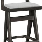 Σκαμπό bar Winslow pakoworld ξύλο rubberwood μαύρο-pvc rattan φυσικό-ύφασμα γκρι 44.5x46x98εκ