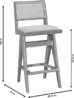 Σκαμπό bar Winslow pakoworld ξύλο rubberwood μαύρο-pvc rattan φυσικό-ύφασμα γκρι 44.5x46x98εκ - Image 4