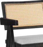 Σκαμπό bar Winslow pakoworld ξύλο rubberwood μαύρο-pvc rattan φυσικό-ύφασμα γκρι - Image 2