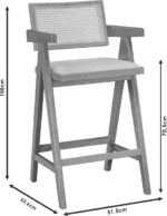 Σκαμπό bar Winslow pakoworld ξύλο rubberwood μαύρο-pvc rattan φυσικό-ύφασμα γκρι - Image 4