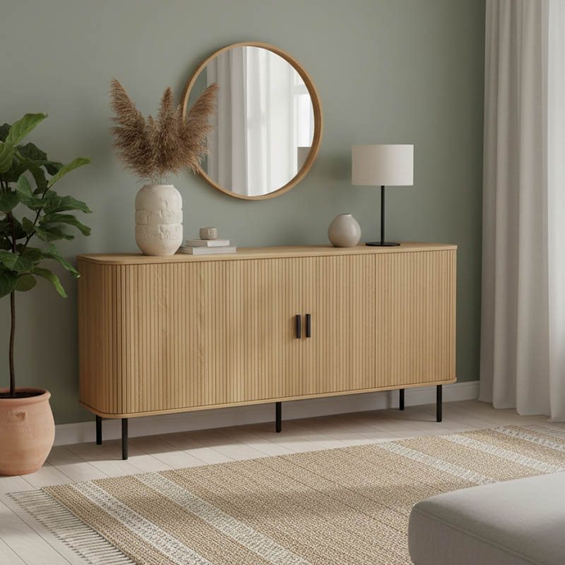 260-000005 Μπουφές Scandi pakoworld MDF φυσικό με μεταλλικά μαύρα πόδια 170x45x80εκ - Image 1