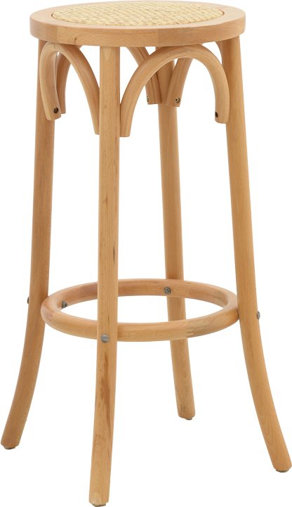 263-000037 Σκαμπό μπαρ Serzo pakoworld ξύλο οξιάς και rattan σε φυσικό χρώμα Φ36x71εκ - Image 1