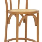 Σκαμπό μπαρ Thonet pakoworld φυσικό ξύλο οξιάς-έδρα φυσικό rattan 41x50x105εκ