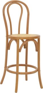 Σκαμπό μπαρ Thonet pakoworld φυσικό ξύλο οξιάς-έδρα φυσικό rattan 41x50x105εκ