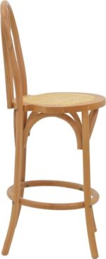 Σκαμπό μπαρ Thonet pakoworld φυσικό ξύλο οξιάς-έδρα φυσικό rattan 41x50x105εκ - Image 3