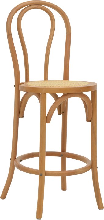 263-000039 Σκαμπό μπαρ Thonet pakoworld φυσικό ξύλο οξιάς-έδρα φυσικό rattan 41x50x105εκ - Image 1