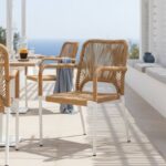 Πολυθρόνα αλουμινίου Norture pakoworld στοιβαζόμενη λευκός σκελετός-φυσικό rattan 57x61x85εκ - Image 2