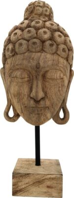 Επιτραπέζιο διακοσμητικό βούδας Mask Inart φυσικό μάνγκο ξύλο-μέταλλο 20x18.5x48.5εκ