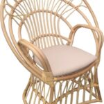 Πολυθρόνα Boloni Inart με μπεζ μαξιλάρι-φυσικό rattan 96x70x120εκ