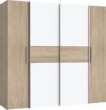 Ντουλάπα ρούχων Closet pakoworld τετράφυλλη sonoma oak-λευκό μελαμίνης 200x61.5x190.5εκ