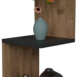 Ραφιέρα τοίχου Zigzag pakoworld oak-ανθρακί μελαμίνης 25x25x109εκ