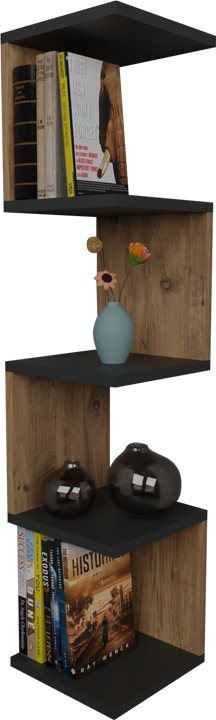 321-000021 Ραφιέρα τοίχου Zigzag pakoworld oak-ανθρακί μελαμίνης 25x25x109εκ - Image 1