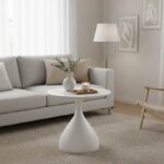 Βοηθητικό τραπέζι Kirkene Inart sintered stone σε απόχρωση λευκό μαρμάρου με λευκό μέταλλο Φ50x50εκ