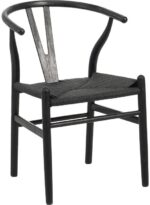 Καρέκλα Wishbone pakoworld rubberwood-σχοινί σε μαύρη απόχρωση 53.5x57x74εκ