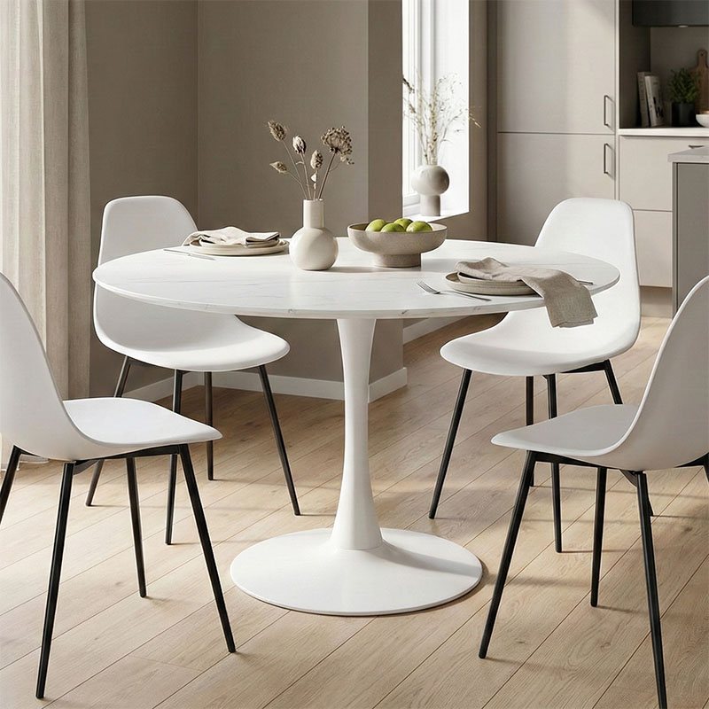 029-000374 Tραπέζι Balou pakoworld mdf σε λευκή απόχρωση με όψη μαρμάρου Φ120x73εκ - Image 1