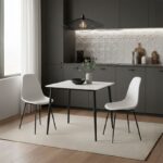 Τραπέζι Gustas pakoworld λευκό μαρμάρου sintered stone-μαύρο μέταλλο 80x80x76εκ - Image 2