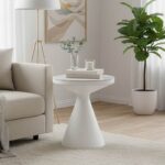 Βοηθητικό τραπέζι Coozlin Inart sintered stone σε απόχρωση λευκό μαρμάρου με λευκό μέταλλο Φ50x50εκ