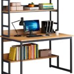 Γραφείο Damp pakoworld με ραφιέρα-MDF φυσικό-μαύρο 100x60x154εκ