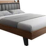 Κρεβάτι Frankly pakoworld mdf-pu σε καρυδί-μαύρο απόχρωση 150x200εκ