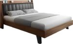 Κρεβάτι Frankly pakoworld mdf-pu σε καρυδί-μαύρο απόχρωση 150x200εκ