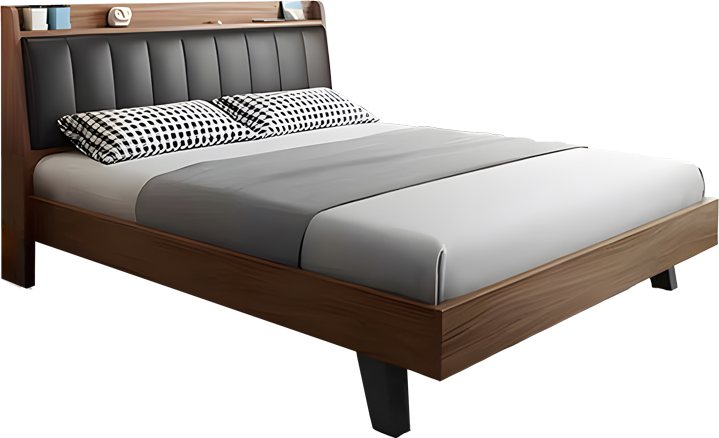 072-000142 Κρεβάτι Frankly pakoworld mdf-pu σε καρυδί-μαύρο απόχρωση 150x200εκ - Image 1