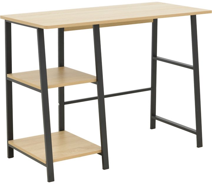 072-000157 Γραφείο εργασίας Ferje pakoworld με ράφια mdf σε φυσική με μαύρη απόχρωση 100x48x75εκ - Image 1