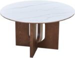 Τραπέζι Merge pakoworld sintered stone-mdf σε λευκό μαρμάρου με καρυδί βάση Φ130x75εκ - Image 2