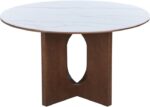 Τραπέζι Merge pakoworld sintered stone-mdf σε λευκό μαρμάρου με καρυδί βάση Φ130x75εκ - Image 3