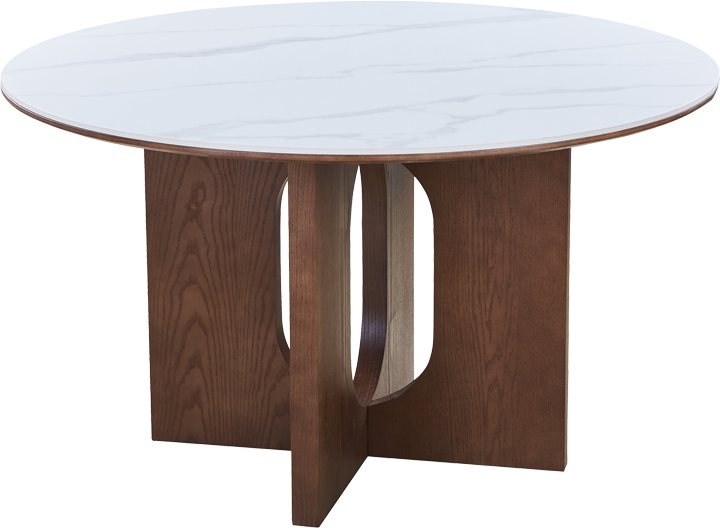 072-000171 Τραπέζι Merge pakoworld sintered stone-mdf σε λευκό μαρμάρου με καρυδί βάση Φ130x75εκ - Image 1