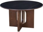 Τραπέζι Merge pakoworld sintered stone-mdf σε μαύρο μαρμάρου με καρυδί βάση Φ130x75εκ