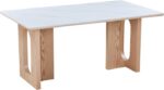 Τραπέζι Benqui pakoworld sintered stone-mdf σε λευκό μαρμάρου με βάση σε φυσική απόχρωση 160x90x75εκ