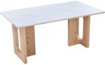Τραπέζι Benqui pakoworld sintered stone-mdf σε λευκό μαρμάρου με βάση σε φυσική απόχρωση 160x90x75εκ - Image 3