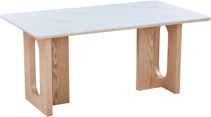 072-000173 Τραπέζι Benqui pakoworld sintered stone-mdf σε λευκό μαρμάρου με βάση σε φυσική απόχρωση 160x90x75εκ - Image 1
