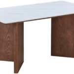 Τραπέζι Versy pakoworld sintered stone-mdf σε λευκό μαρμάρου με καρυδί βάση 160x90x75εκ