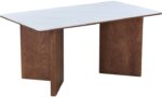 Τραπέζι Versy pakoworld sintered stone-mdf σε λευκό μαρμάρου με καρυδί βάση 160x90x75εκ