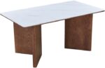 Τραπέζι Versy pakoworld sintered stone-mdf σε λευκό μαρμάρου με καρυδί βάση 160x90x75εκ - Image 3