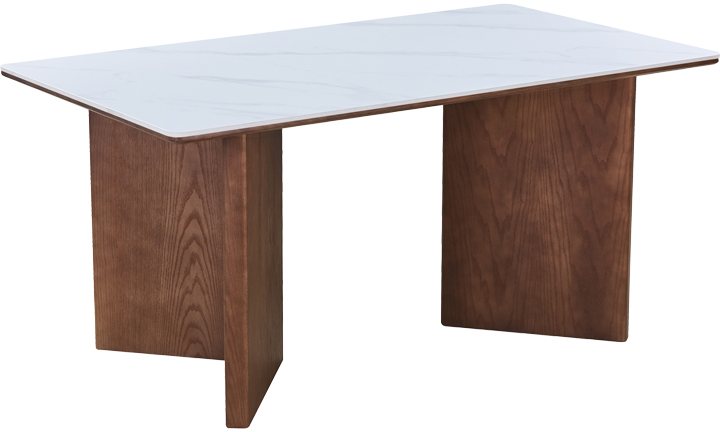 072-000174 Τραπέζι Versy pakoworld sintered stone-mdf σε λευκό μαρμάρου με καρυδί βάση 160x90x75εκ - Image 1