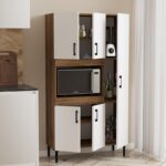 Ντουλάπα κουζίνας Defne pakoworld χρώμα λευκό-καρυδί 89x37.5x160εκ - Image 3