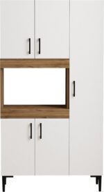 Ντουλάπα κουζίνας Defne pakoworld χρώμα λευκό-καρυδί 89x37.5x160εκ - Image 5