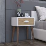 Κομοδίνο Laber pakoworld με ένα συρτάρι καρυδί-λευκό-sonoma 45x30x57.5εκ - Image 2
