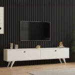 Έπιπλο τηλεόρασης Jate pakoworld σε λευκή απόχρωση 160x25x40εκ - Image 2