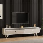 Έπιπλο τηλεόρασης Jate pakoworld σε λευκή απόχρωση 160x25x40εκ - Image 3